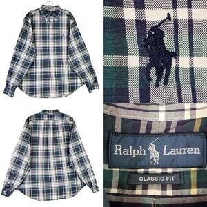 Polo Ralph Lauren Shirt Oxford Mens Size XXL Green Blue Plaid Button Down LS
